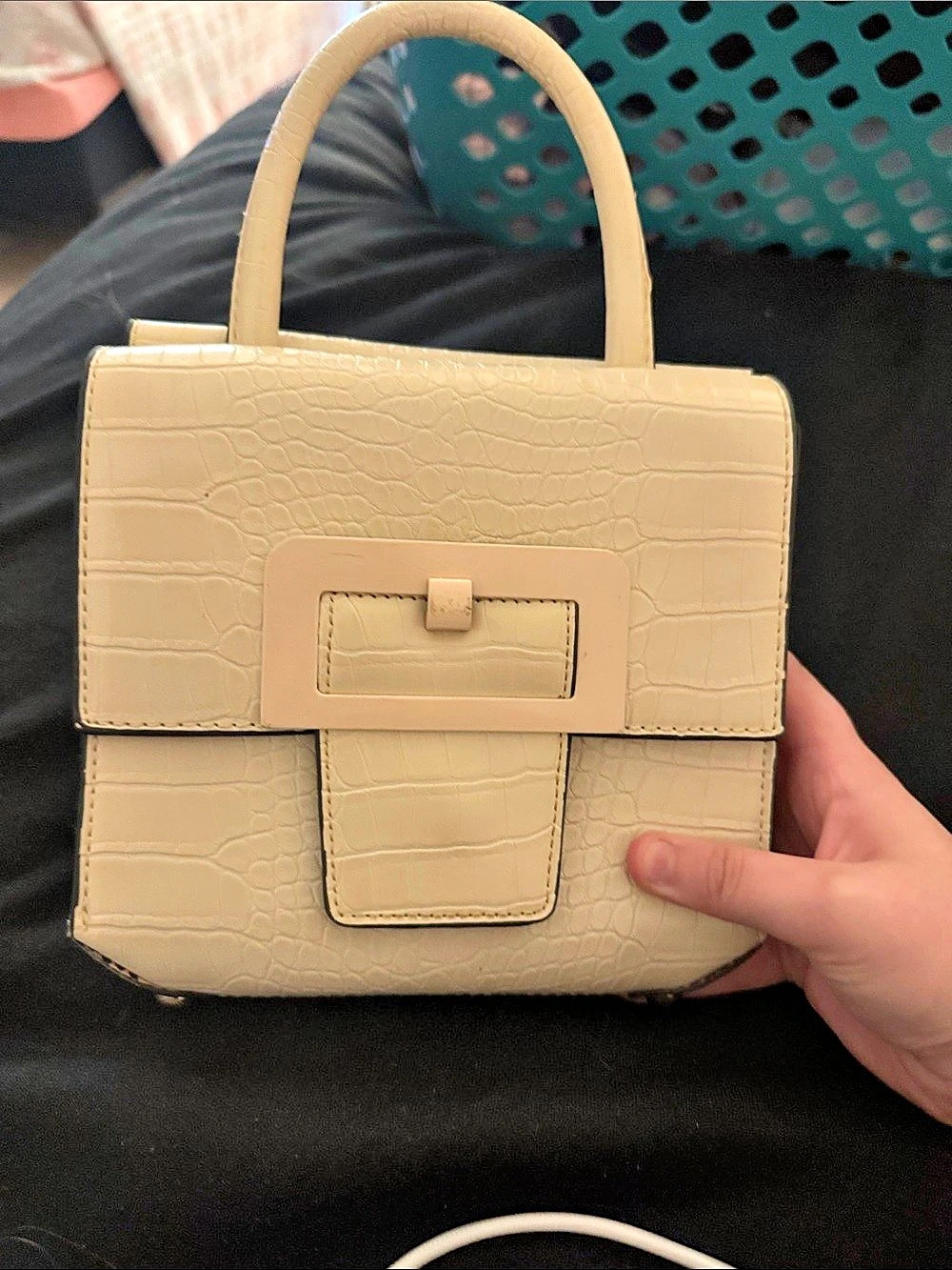 Croc-Embossed Shoulder Bag in Cream Like New also the strap is in the bag